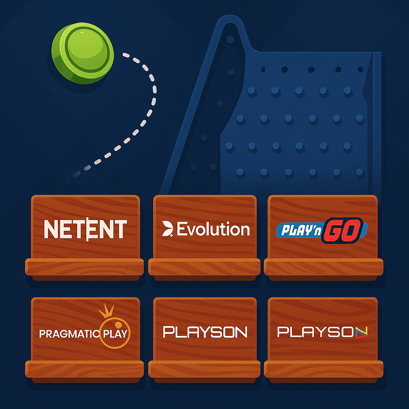 Najznámejší poskytovatelia Plinko hier vrátane NetEnt, Evolution a Play'n GO.