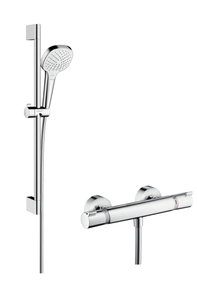 Sprchový set Vario s termostatom, 3 prúdy, sprchová tyč 650 mm, biela/chróm