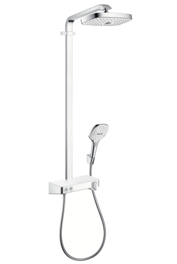 Sprchový set Showerpipe 300 s termostatom, 3 prúdy, EcoSmart 9 l/min, biela/chróm