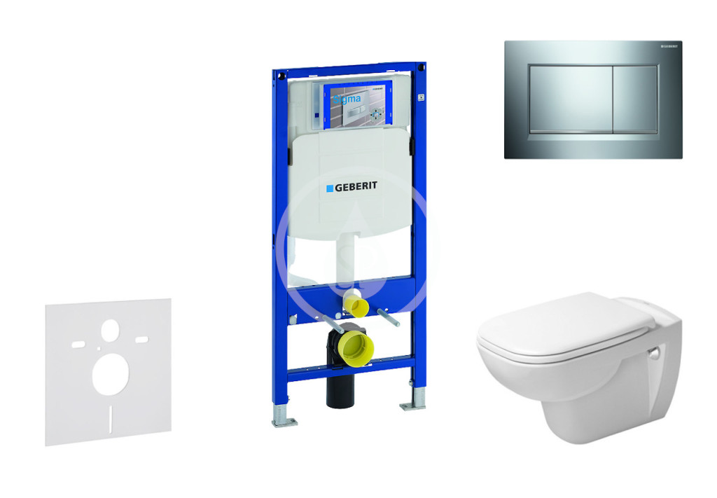 Modul na závesné WC s tlačidlom Sigma30, lesklý chróm/chróm mat + Duravit D-Code - WC a doska, Rimless, SoftClose