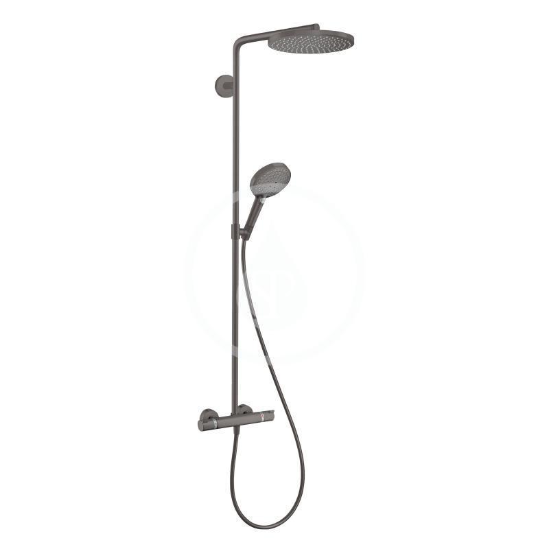 Sprchový set Showerpipe s termostatom, 3 prúdy, kefovaný čierny chróm