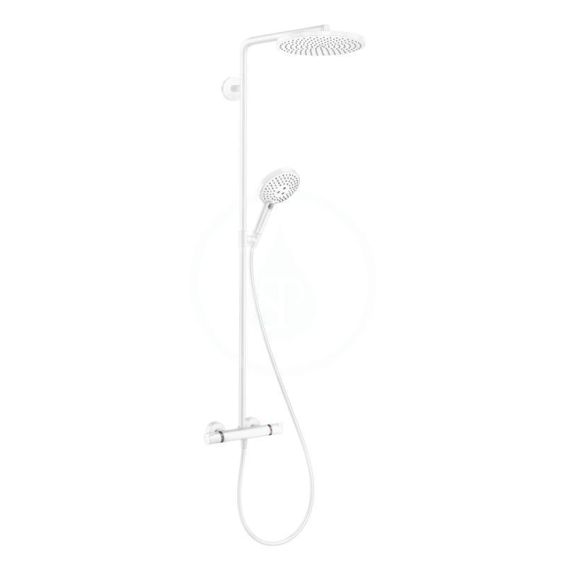 Sprchový set Showerpipe s termostatom, 3 prúdy, matná biela