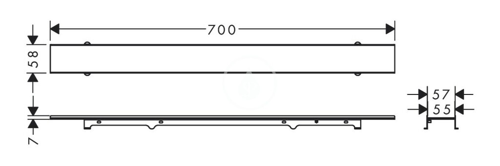 Lineárny sprchový žľab 600, s roštom pre vloženie dlažby, nerezová