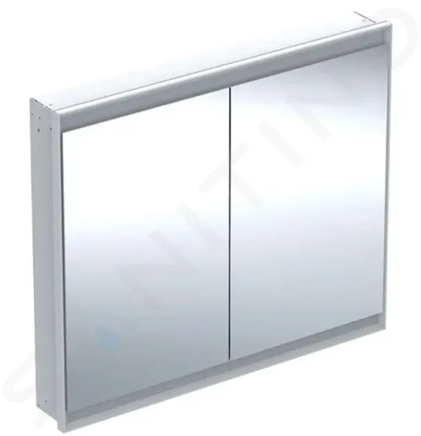 Zrkadlová skrinka s LED osvetlením, 1050x900x150 mm, 2 dvierka, vstavaná, hliník