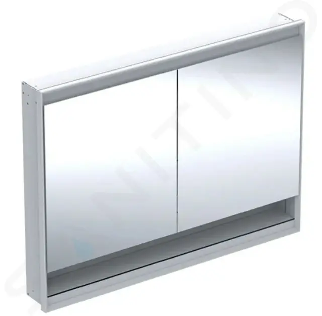 Zrkadlová skrinka s LED osvetlením, 1200x900x150 mm, 2 dvierka, s nikou, vstavaná, hliník