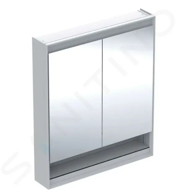 Zrkadlová skrinka s LED osvetlením, 750x900x150 mm, 2 dvierka, s nikou, biela