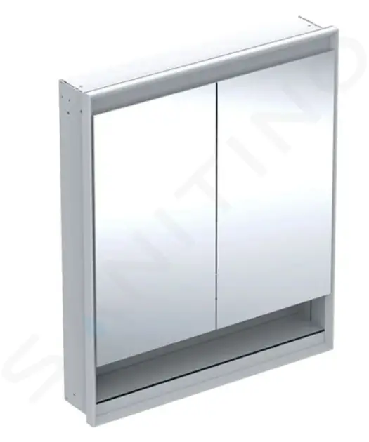 Zrkadlová skrinka s LED osvetlením, 750x900x150 mm, 2 dvierka, s nikou, vstavaná, hliník