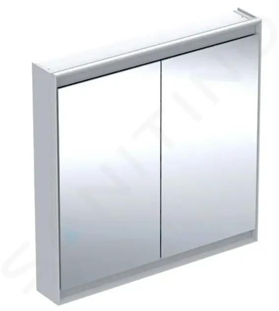 Zrkadlová skrinka s LED osvetlením, 900x900x150 mm, 2 dvierka, biela