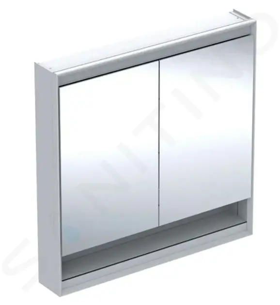 Zrkadlová skrinka s LED osvetlením, 900x900x150 mm, 2 dvierka, s nikou, hliník