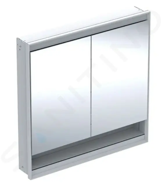 Zrkadlová skrinka s LED osvetlením, 900x900x150 mm, 2 dvierka, s nikou, vstavaná, hliník
