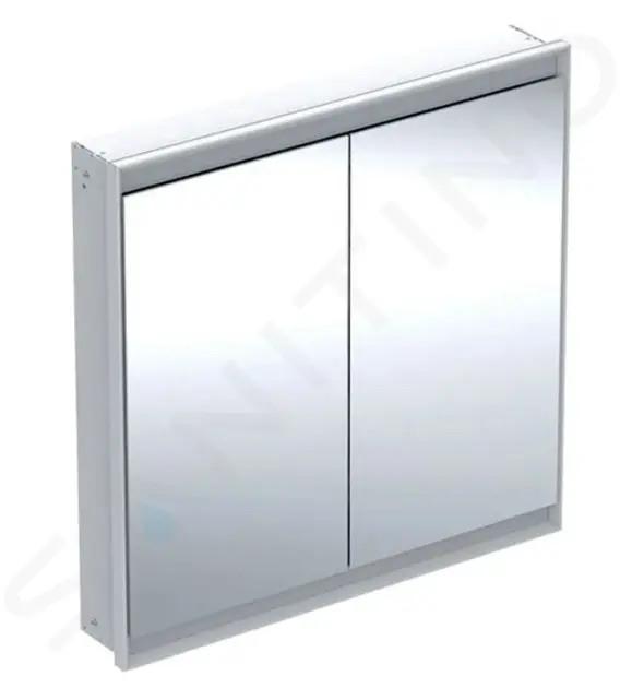 Zrkadlová skrinka s LED osvetlením, 900x900x150 mm, 2 dvierka, vstavaná, hliník