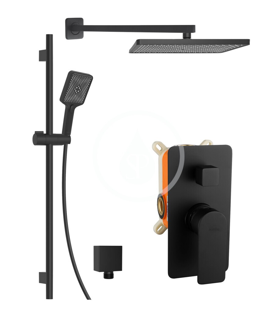 Sprchový set s batériou pod omietku, na 2 spotrebiče, s príslušenstvom a telesom, matná čierna
