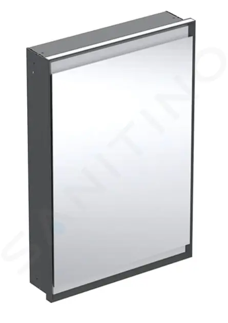 Zrkadlová skrinka s LED osvetlením, 600x900x150 mm, pánty vľavo, vstavaná, matná čierna