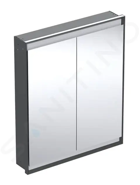 Zrkadlová skrinka s LED osvetlením, 750x900x150 mm, 2 dvierka, vstavaná, matná čierna