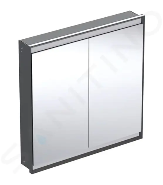 Zrkadlová skrinka s LED osvetlením, 900x900x150 mm, 2 dvierka, vstavaná, matná čierna