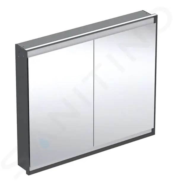 Zrkadlová skrinka s LED osvetlením, 1050x900x150 mm, 2 dvierka, vstavaná, matná čierna