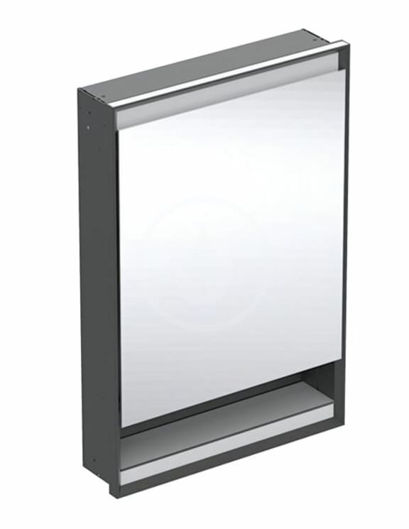 Zrkadlová skrinka s LED osvetlením, 600x900x150 mm, pánty vľavo, s nikou, vstavaná, matná čierna