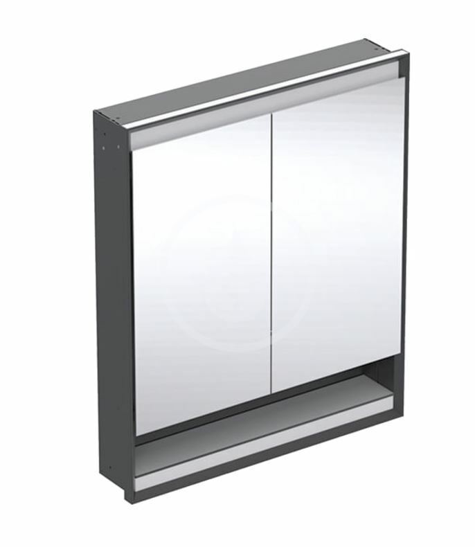 Zrkadlová skrinka s LED osvetlením, 750x900x150 mm, 2 dvierka, s nikou, vstavaná, matná čierna