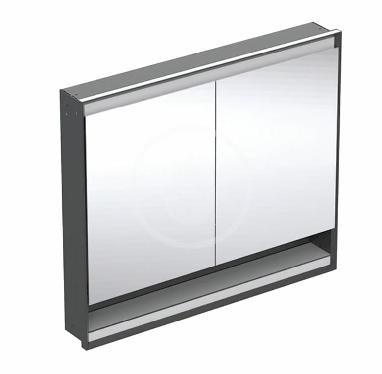 Zrkadlová skrinka s LED osvetlením, 1050x900x150 mm, 2 dvierka, s nikou, vstavaná, matná čierna