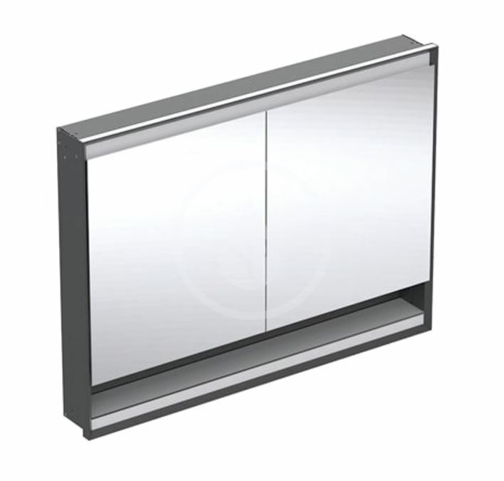 Zrkadlová skrinka s LED osvetlením, 1200x900x150 mm, 2 dvierka, s nikou, vstavaná, matná čierna
