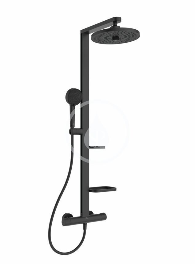 Sprchový set s termostatom, priemer 26 cm, 2 prúdy, hodvábna čierna