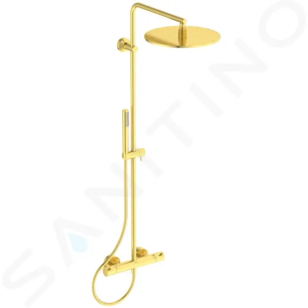 Sprchový set s termostatom, priemer 30 cm, kefované zlato