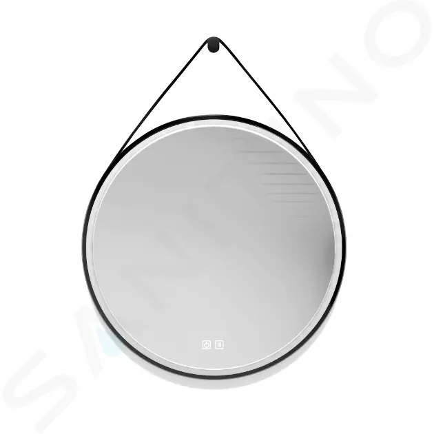 Zrkadlo s LED osvetlením a vyhrievaním, priemer 59 cm, čierna