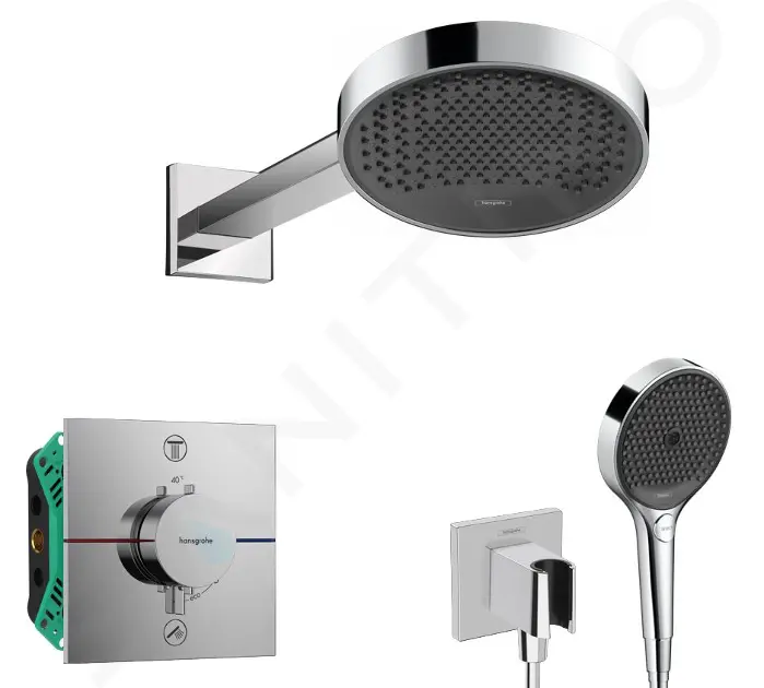 Sprchový set s termostatom pod omietku, s telesom, priemer 25 cm, 3 prúdy, chróm