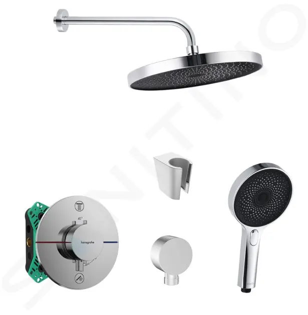 Sprchový set s termostatom pod omietku, s telesom, priemer 26 cm, 3 prúdy, chróm