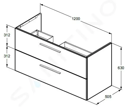 Umývadlová skrinka, 63x120x51 cm, 2 zásuvky, ľavá, sivý matný kremeň